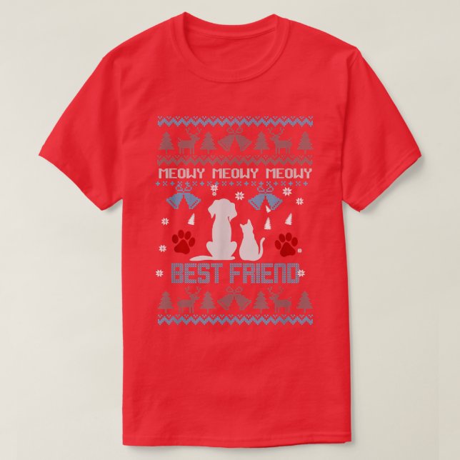 Christmas Funny Dog Cat Office Holiday Party  T-Shirt (Design Front)