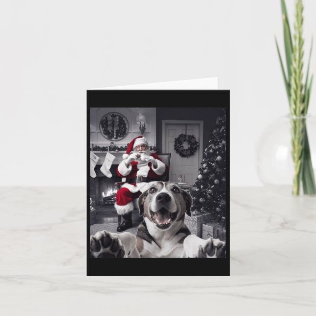 Christmas Funny Dog Selfie With Santa Claus Cute H Card (Front)