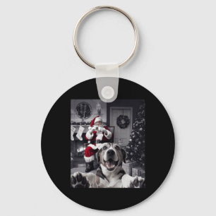 Christmas Funny Dog Selfie With Santa Claus Cute H Key Ring