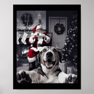 Christmas Funny Dog Selfie With Santa Claus Cute H Poster