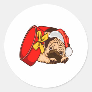 Christmas Funny Dog Vintage Xmas Puppy Merry Chris Classic Round Sticker