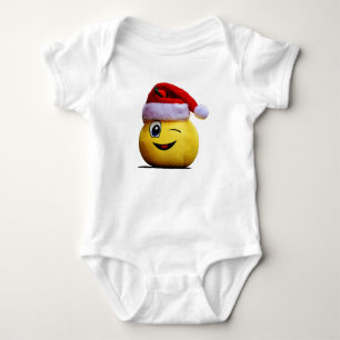 Christmas Funny Emoji Wink Smile Santa Yellow Face Baby Bodysuit