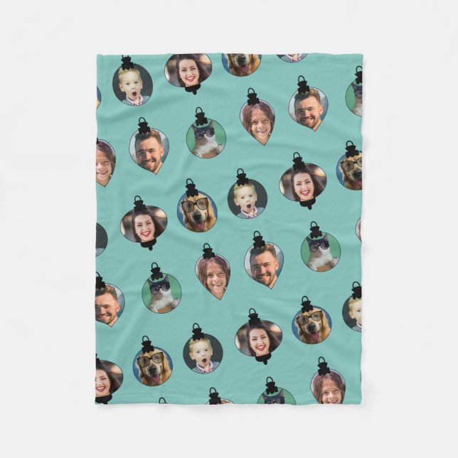 Christmas Funny Family Photo Faces Ornaments Fleece Blanket (Front)