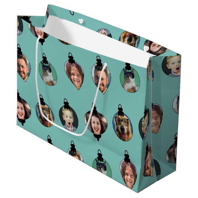 Christmas Funny Family Photo Faces Ornaments Large Gift Bag (Front Angled)