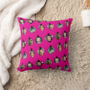 Christmas Funny Family Photo Faces Ornaments Pink Cushion