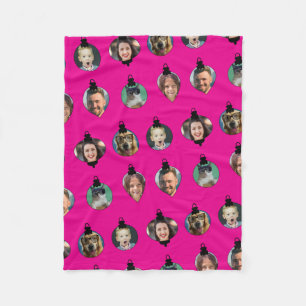 Christmas Funny Family Photo Faces Ornaments Pink Fleece Blanket