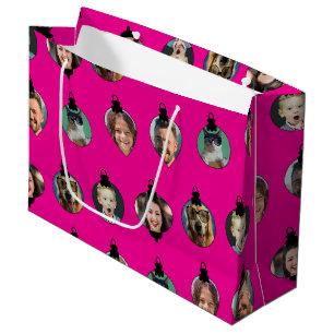 Christmas Funny Family Photo Faces Ornaments Pink  Large Gift Bag