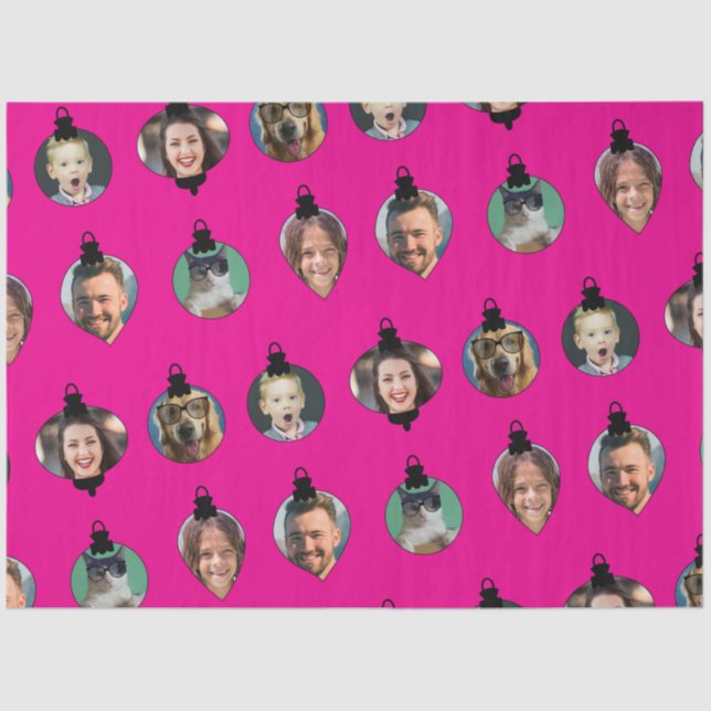 Christmas Funny Family Photo Faces Ornaments Pink  Tissue Paper (Front)