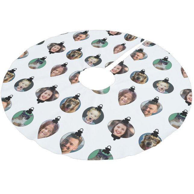 Christmas Funny Family Photo Faces Ornaments White Brushed Polyester Tree Skirt (Angled)