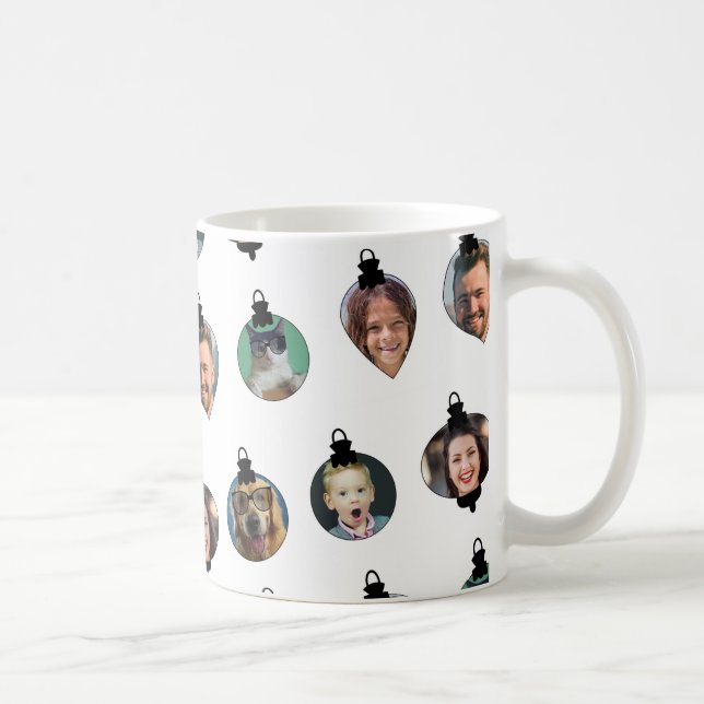 Christmas Funny Family Photo Faces Ornaments White Coffee Mug (Right)