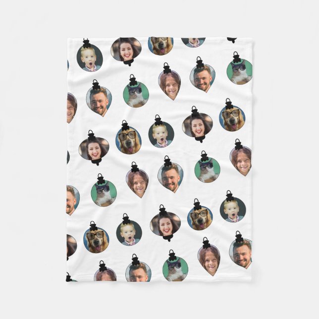 Christmas Funny Family Photo Faces Ornaments White Fleece Blanket (Front)