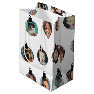 Christmas Funny Family Photo Faces Ornaments White Medium Gift Bag