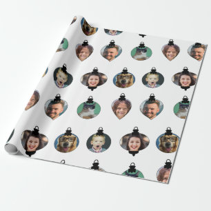 Christmas Funny Family Photo Faces Ornaments White Wrapping Paper