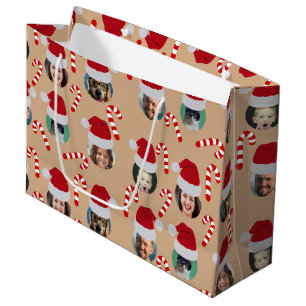 Christmas Funny Family Photo Santa Hats Kraft   Large Gift Bag