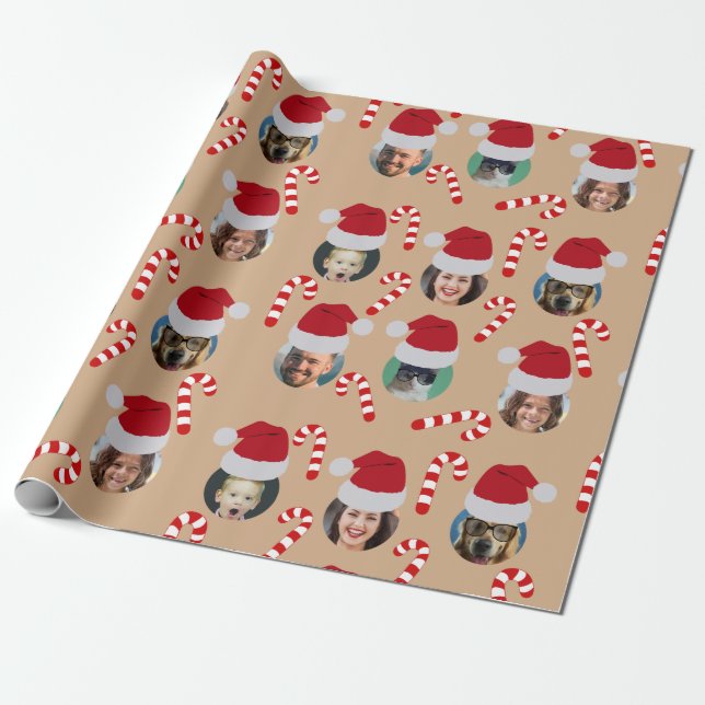 Christmas Funny Family Photo Santa Hats Kraft  Wrapping Paper (Unrolled)