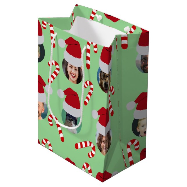 Christmas Funny Family Photo Santa Hats    Medium Gift Bag (Front Angled)