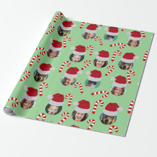 Christmas Funny Family Photo Santa Hats  Wrapping Paper