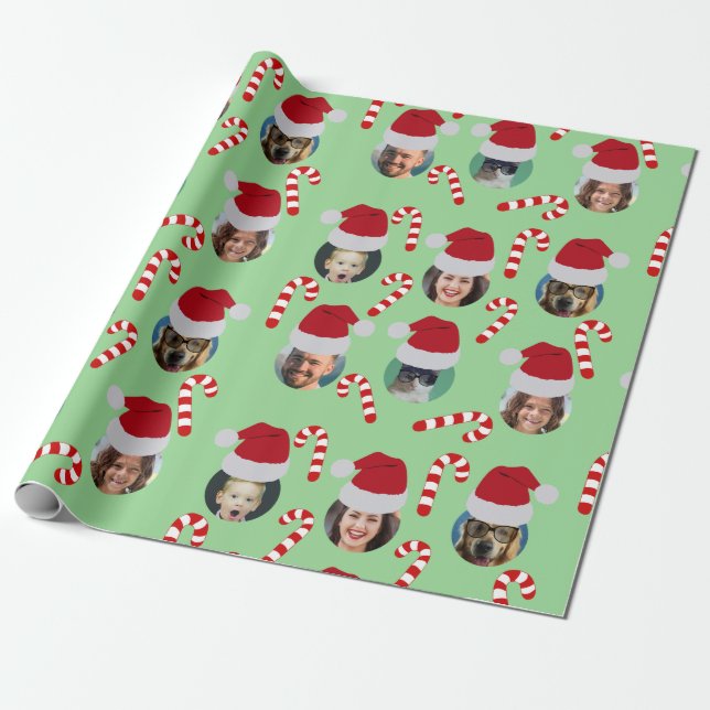 Christmas Funny Family Photo Santa Hats  Wrapping Paper (Unrolled)