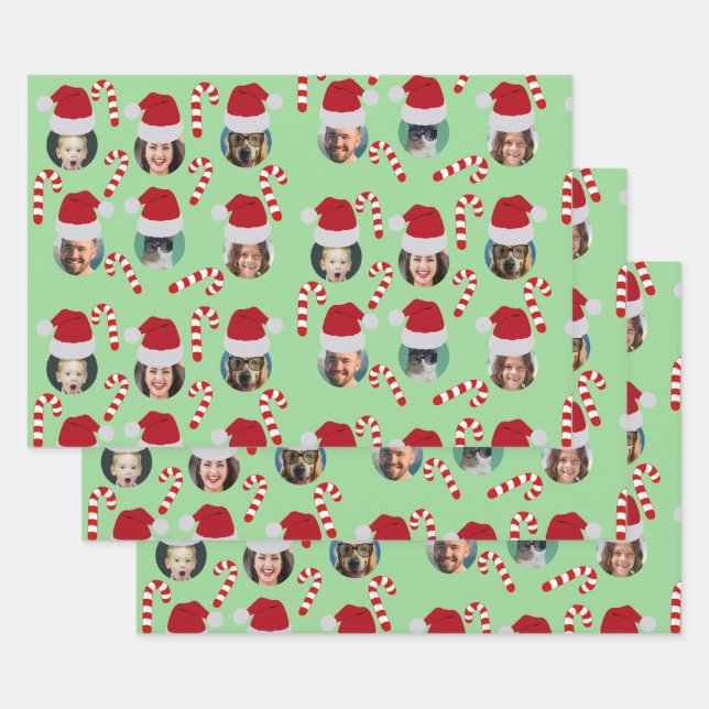 Christmas Funny Family Photo Santa Hats Wrapping Paper Sheet (Set)