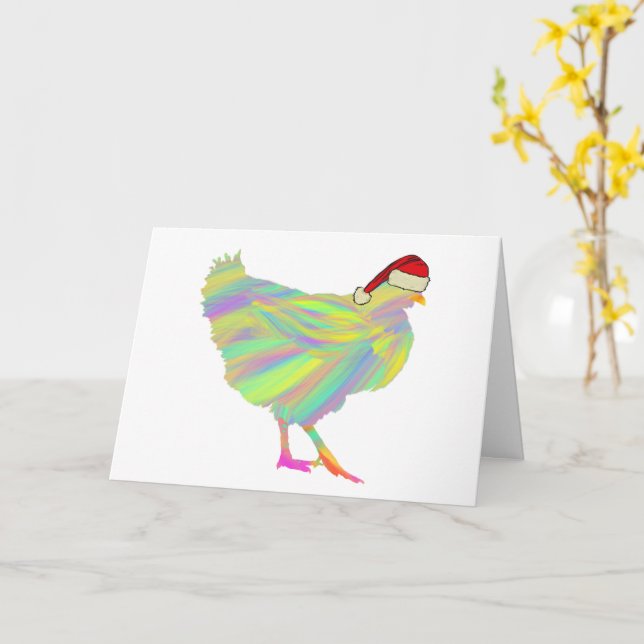 Christmas Funny Festive Hen Chicken lovers Santa Card (Yellow Flower)