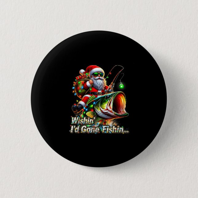 Christmas Funny Fish Santa Fishing Merry Fishmas  6 Cm Round Badge (Front)