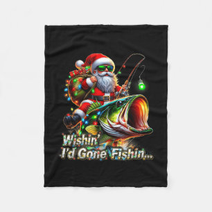 Christmas Funny Fish Santa Fishing Merry Fishmas Fleece Blanket