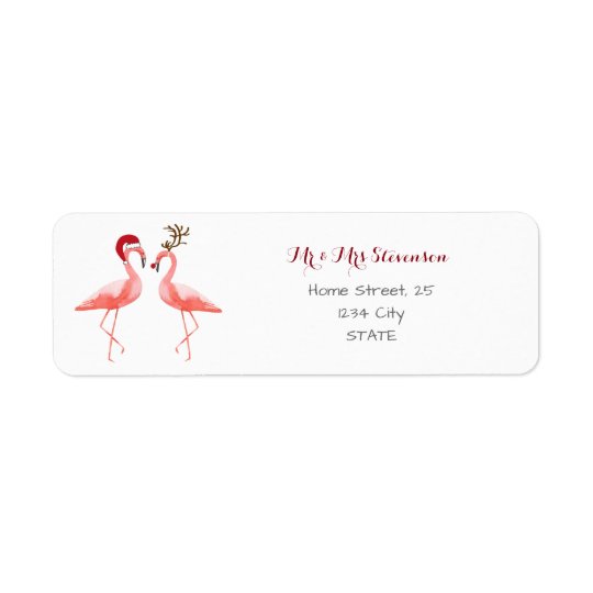 Christmas funny flamingos personalised return address label