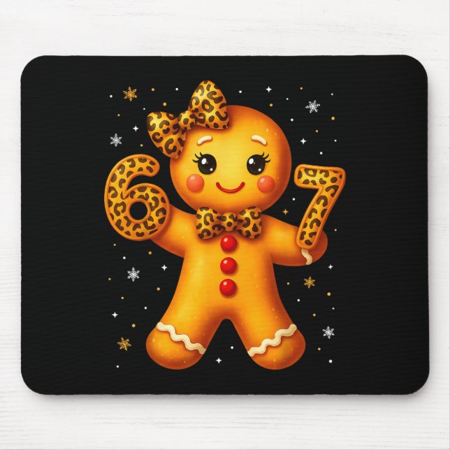 Christmas Funny Gingerbread Six Seven 67 Leopard B Mouse Mat (Front)