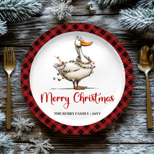 Christmas Funny Goose Cartoon Whimsical Party  Paper Plate