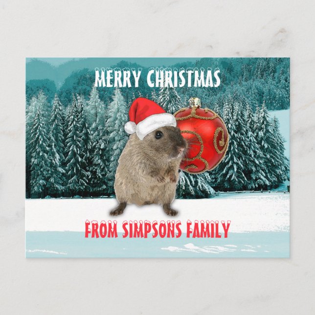 Christmas Funny Hamster In Red Santa Hat Holiday Postcard (Front)
