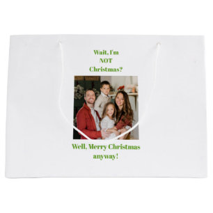 Christmas funny humour green text photo large gift bag
