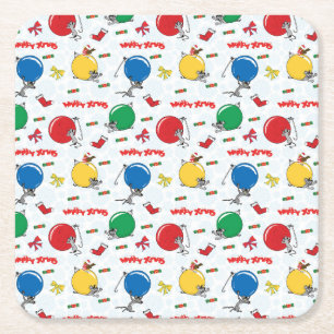 Christmas funny mouse with balls square paper coaster