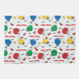Christmas funny mouse with balls tea towel