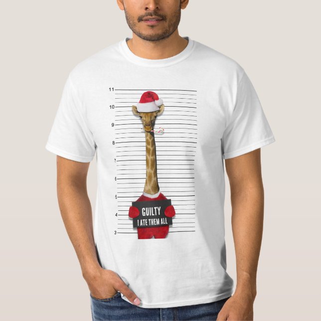 Christmas Funny Mugshot Guilty Giraffe T-Shirt (Front)