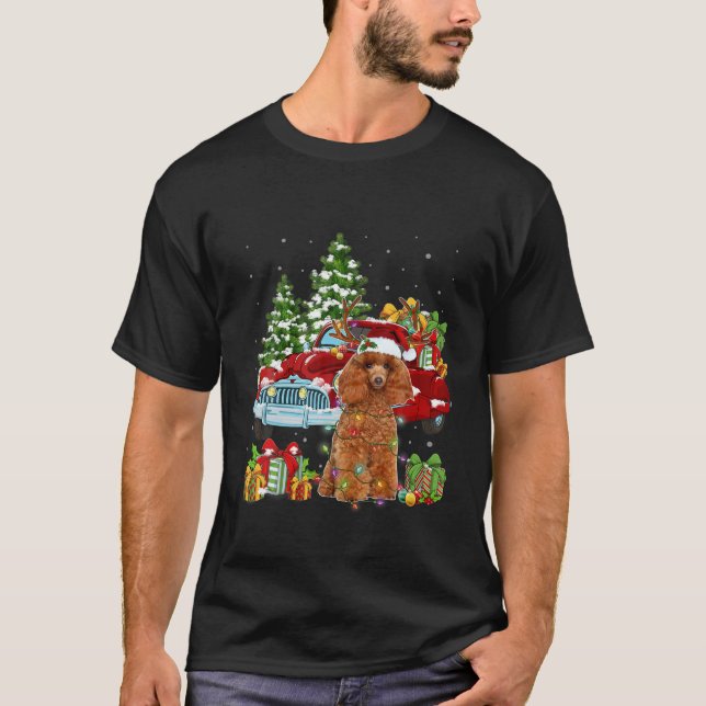 Christmas Funny Pajama Poodle Dog And Red Trucks X T-Shirt (Front)