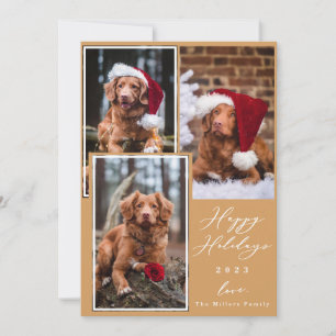 Christmas Funny Pet Happy Holidays 3 Photo Holiday Card