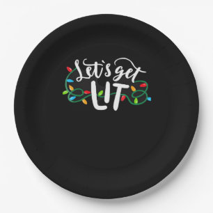 Christmas Funny Pyjamas Let's Get Lit Christmas Cl Paper Plate