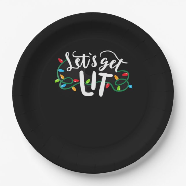 Christmas Funny Pyjamas Let's Get Lit Christmas Cl Paper Plate (Front)