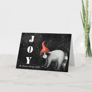 Christmas Funny Racoon Joy Black Holiday Cards