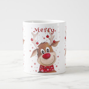 Christmas Funny Reindeer Antlers withRed Ornaments Large Coffee Mug
