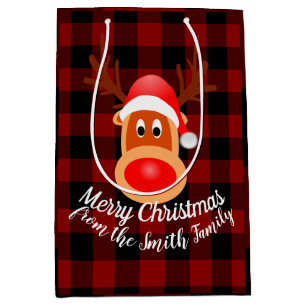 Christmas Funny Reindeer Buffalo Plaid Custom Medium Gift Bag