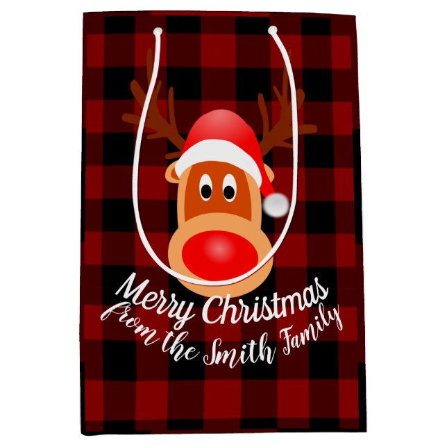 Christmas Funny Reindeer Buffalo Plaid Custom Medium Gift Bag (Front)