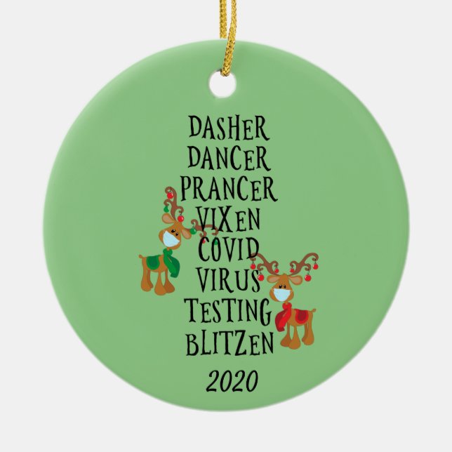 Christmas Funny Reindeer Names Covid 2020 Ceramic Tree Decoration (Front)