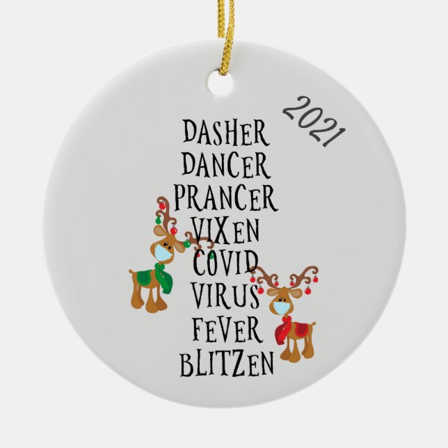 Christmas Funny Reindeer Names Covid 2020 Ceramic Tree Decoration (Front)
