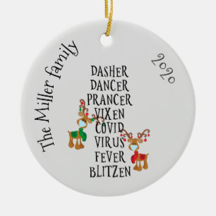 Christmas Funny Reindeer Names Covid 2020 Custom Ceramic Tree Decoration