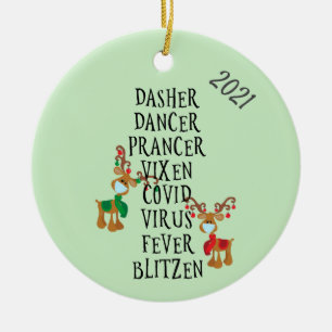 Christmas Funny Reindeer Names Covid 2021 Ceramic Tree Decoration