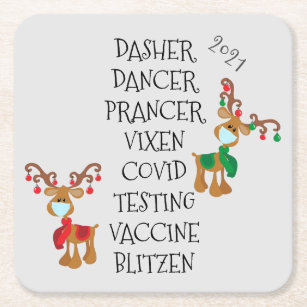 Christmas Funny Reindeer Names Covid Vaccine 2021 Square Paper Coaster