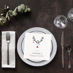 Christmas funny reindeer white red monogram napkin