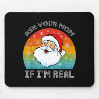 Christmas funny retro santa ask mum if real mouse mat