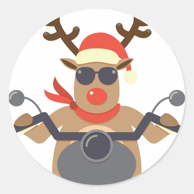 Christmas Funny Rudolf Biker Motorcycle Classic Round Sticker (Front)